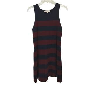 3699) Ann Taylor LOFT Navy Burgundy Striped Wool Blend Sheath Sweater Dress Med